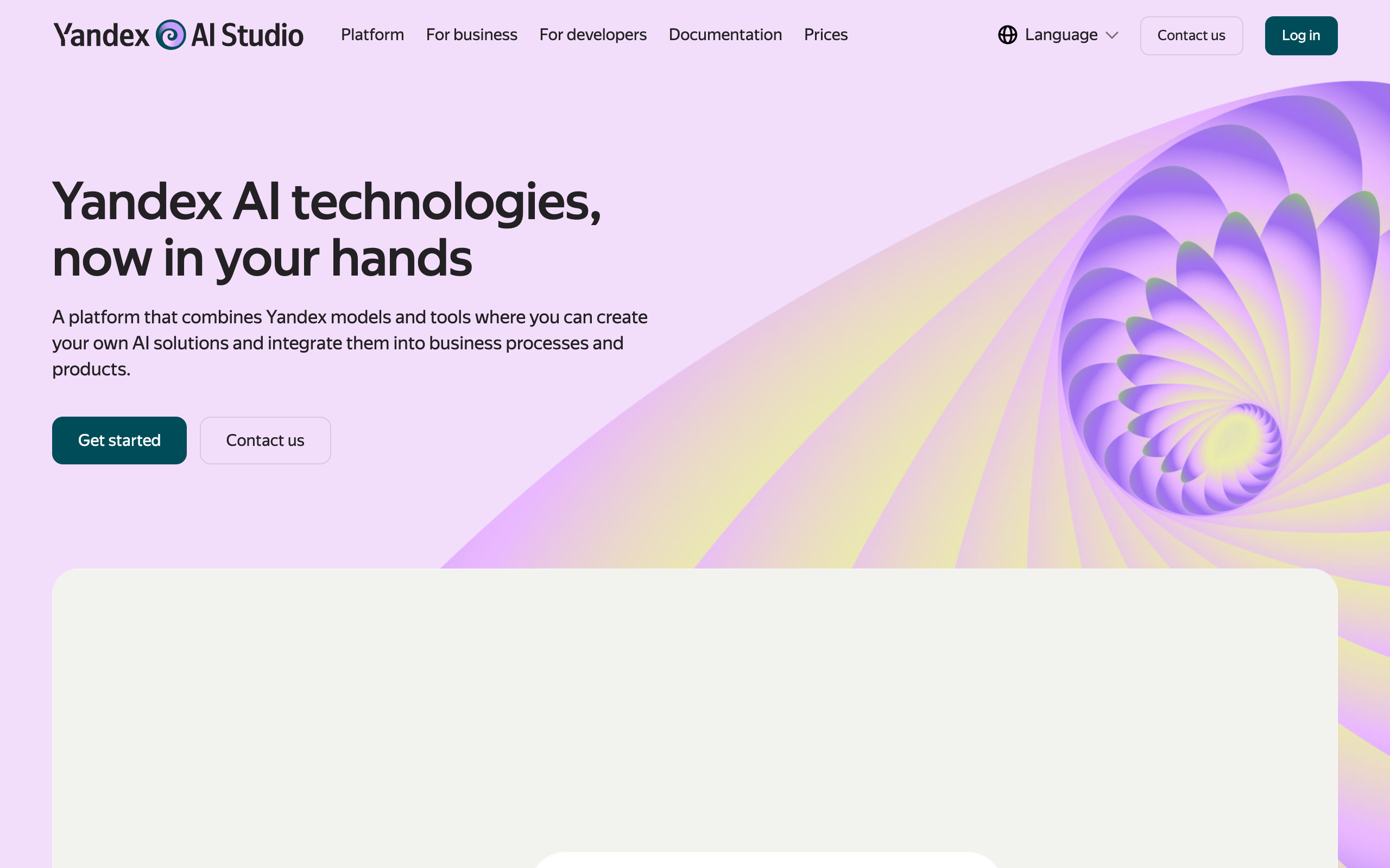 Yandex AI Studio homepage