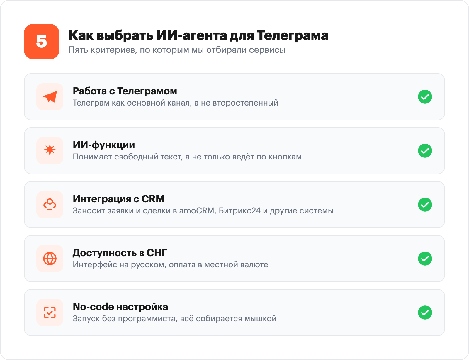 Five criteria for choosing an AI agent for Telegram